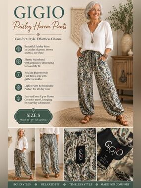 GIGIO White & Green Paisley Harem Pants S